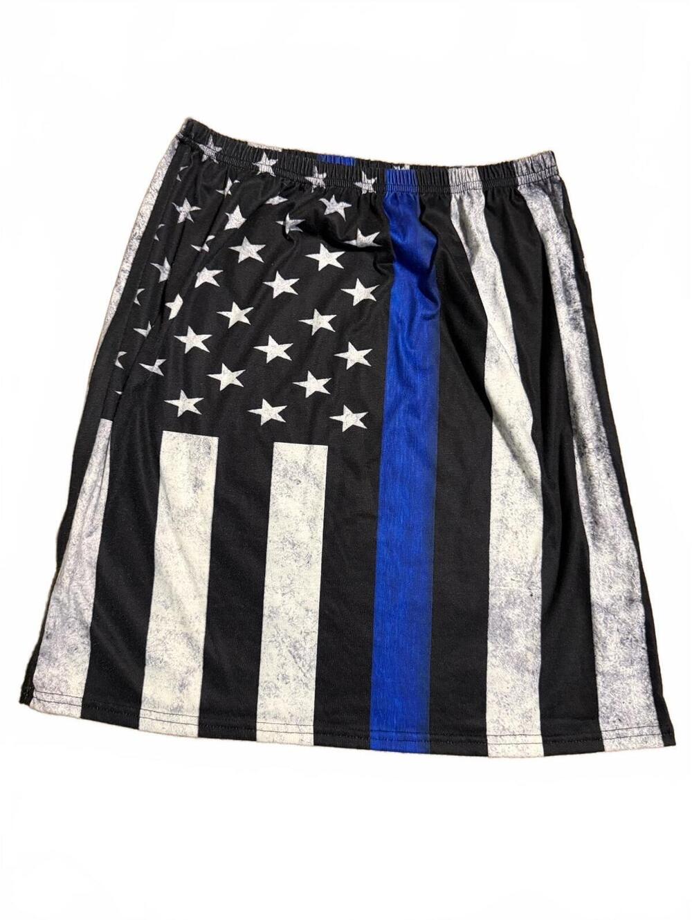 Black and White American Flag Skirt with Blue Stripe